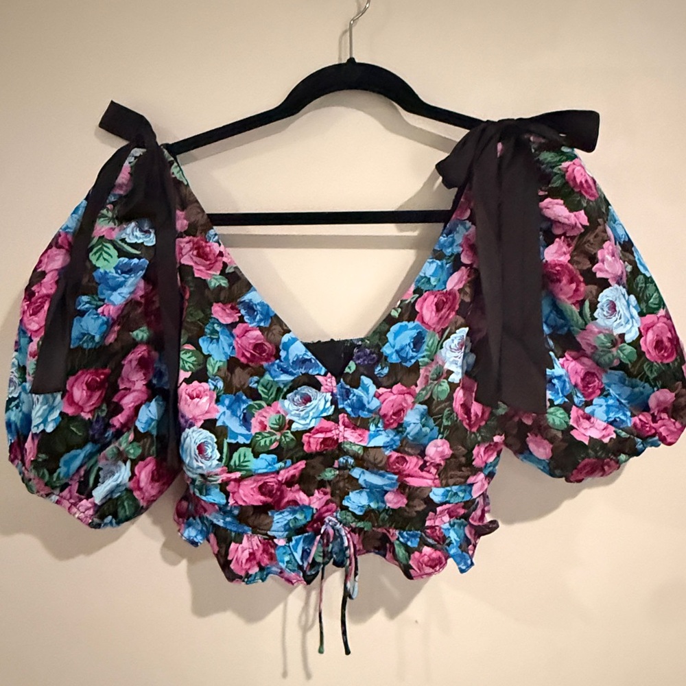 For Love And Lemons Multicolor Floral Puff Sleeve Blouse